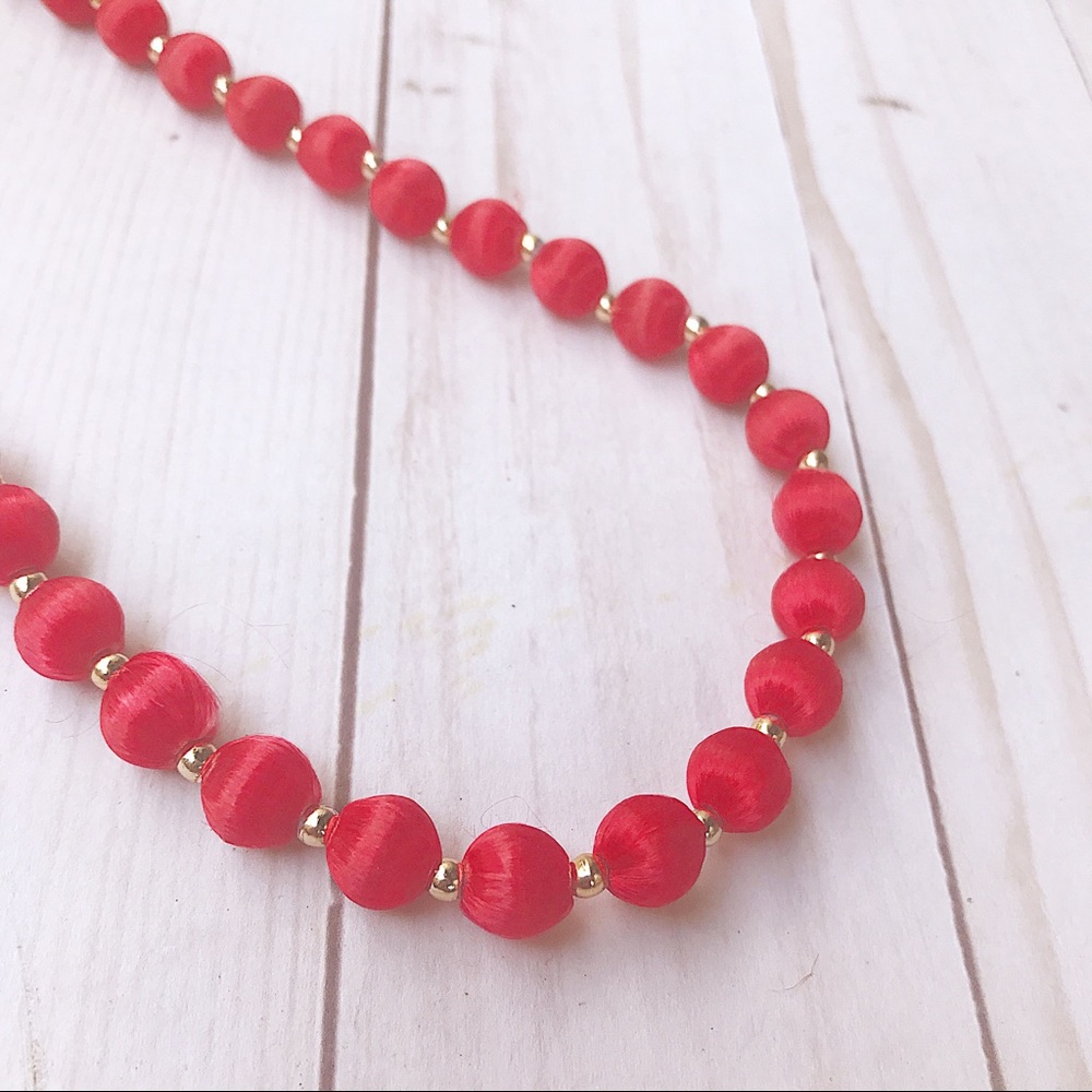 Vintage Red String Beaded Strand Necklace - Picture 1 of 8